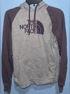 The North Face Gray Hoodie with Purple Raglan Sleeves